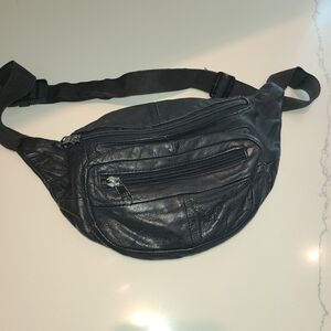 Sleek Black Leather Belt Bag